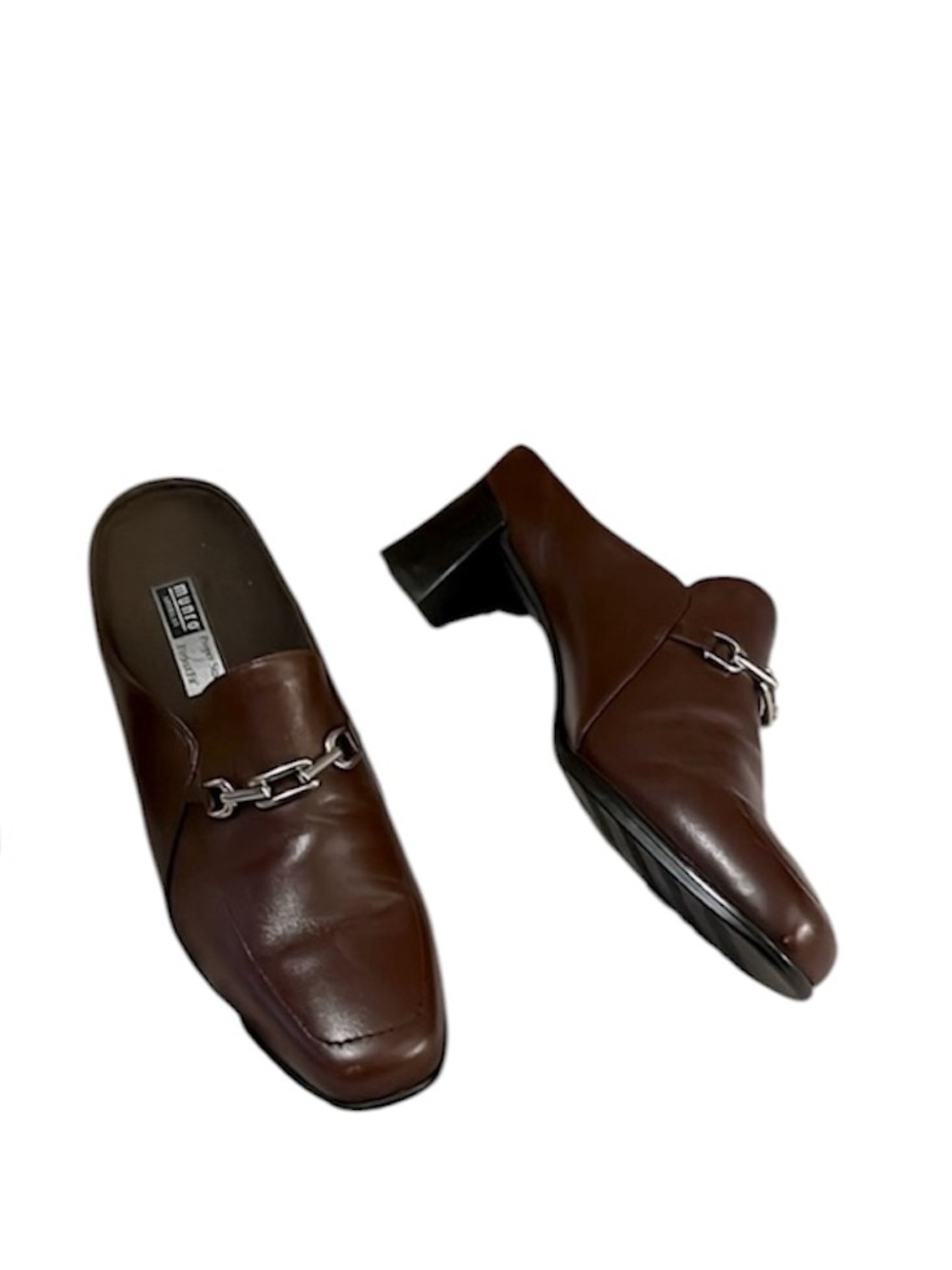 Munro American Women’s Brown Leather Mule Slip On Heeled Loafer Shoe Sz 8.5N